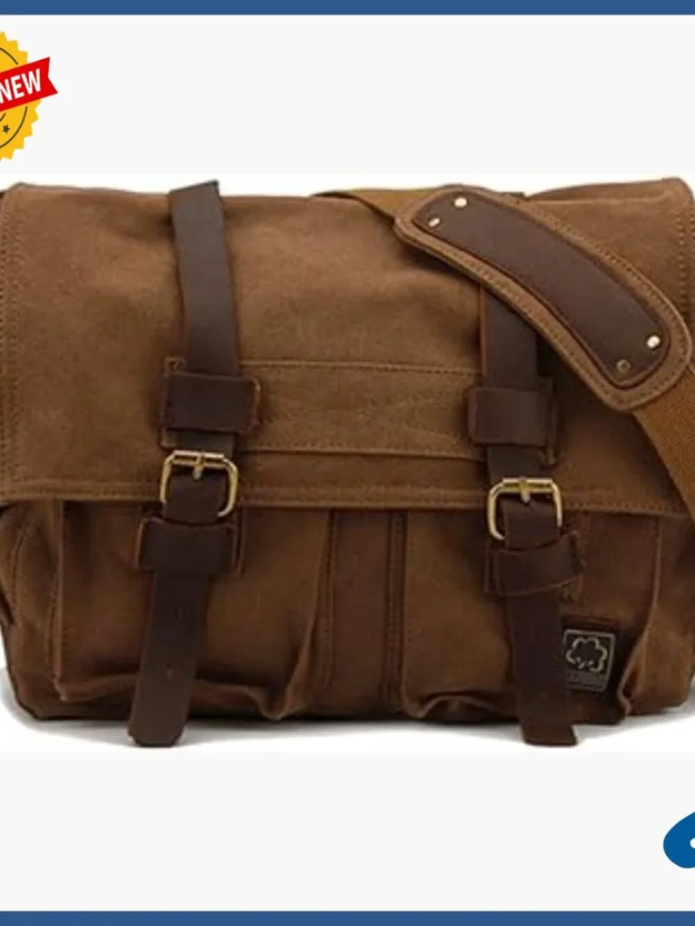 Vintage Military Messenger Bag Medium Canvas Leather Laptop Shoulder